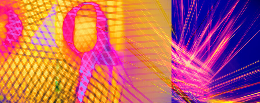 Panoramic abstract colorful dot and triangle connection background, Digital futuristic graffiti background - Powered by Adobe