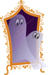 Two ghosts fly out of the mirror. Vector isolated color illustration in flat style