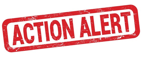 ACTION ALERT text written on red rectangle stamp.