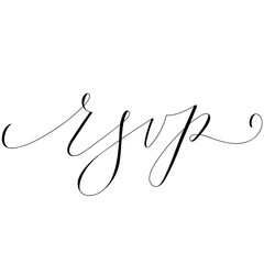 Hand drawn copperplate spenserian wedding lettering "rsvp". Typography for wedding cards, scrapbooking and invitations
