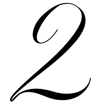 Hand drawn copperplate spenserian wedding lettering "2" number. Typography for wedding cards, scrapbooking and invitations