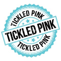 TICKLED PINK text on blue-black round stamp sign