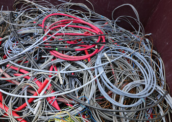 tangle of copper  electrical cables in the industrial landfill