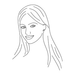 Illustration Minimal woman face line art. Elegant Drawing of a woman's face in a minimalist line style. Fashion print. Beauty logo. Vector