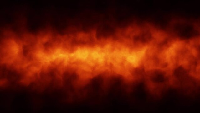 Looped dark fire flames and smokes slow motion copy space animation background.