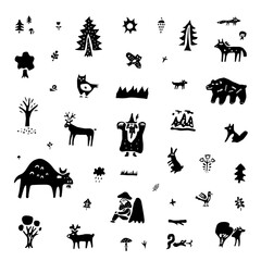 fairy forest animals icon set ,background
