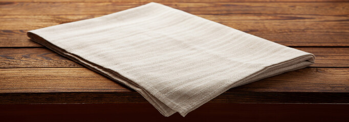 Empty canvas napkin on wooden desk top view