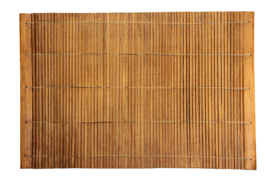 Brown bamboo food mat on wooden table. - Powered by Adobe