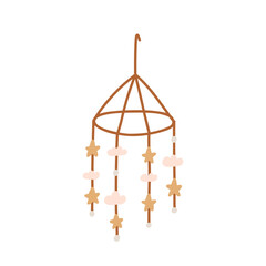 Hanging toy rattle for lullaby. Boho Baby Nursery Scandinavian Neutral Decor Element. Baby Shower Minimalist Clipart for Newborn