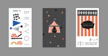 Fun cute cards or posters. Birthday or party decor. Circus theme