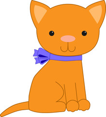 Cute red kitten with a blue bow.