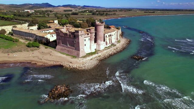 Great Medieval castles of Italy - imposing Castello di Santa Severa on the beach. Lazio region