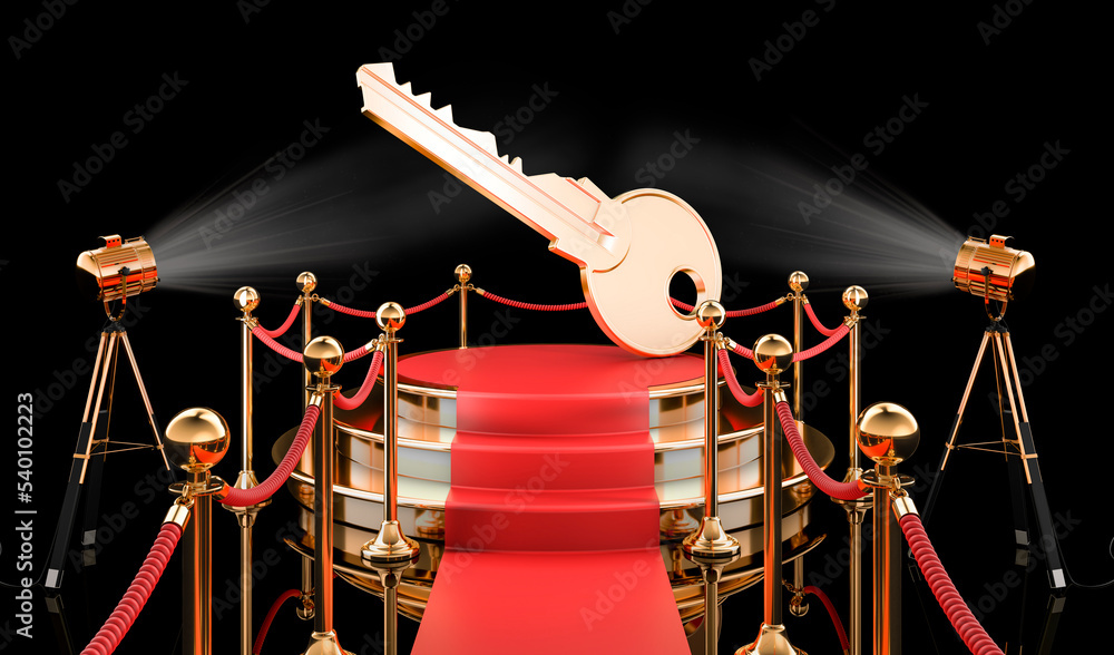 Poster podium with key, 3d rendering