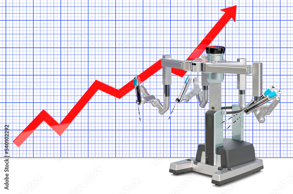 Poster robotic surgical system with growing chart. 3d rendering