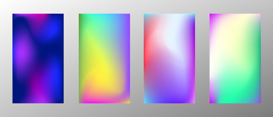 Abstract bright gradient background. Set of 4 backgrounds. Creative modern vector illustration. Holographic spectrum for coating.