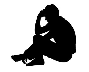 Side profile portrait silhouette of depressed teenage boy sitting on ground thinking © Snap2Art