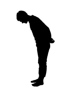 recommend clip art: Full length side profile portrait silhouette of teenage boy looking down