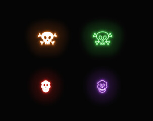 Skulls halloween icons neon set of symbol vector 