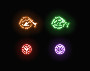 witcher broom cap ghost halloween icons neon set of symbol vector 