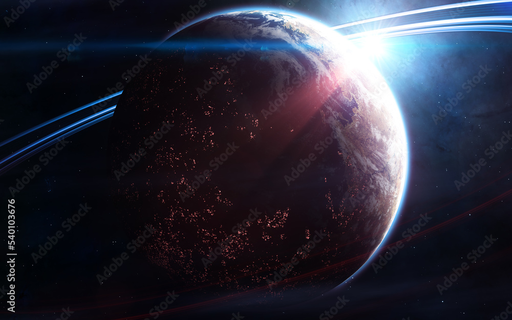 Wall mural lonely inhabited deep space planet. science fiction. elements of this image furnished by nasa