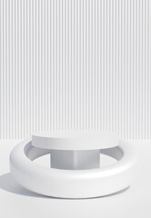 Abstract white podiums on white background. Stand to show products. Yellow pedestals in vertical display. Minimal backdrop for smartphone. 3D rendering.