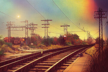 Fototapeta na wymiar railroad tracks going to the horizon.
