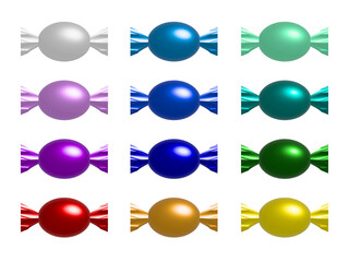 Set of Colorful candies on white background 3d rendering, 3d illustration