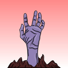 Zombie hand coming out grave illustration