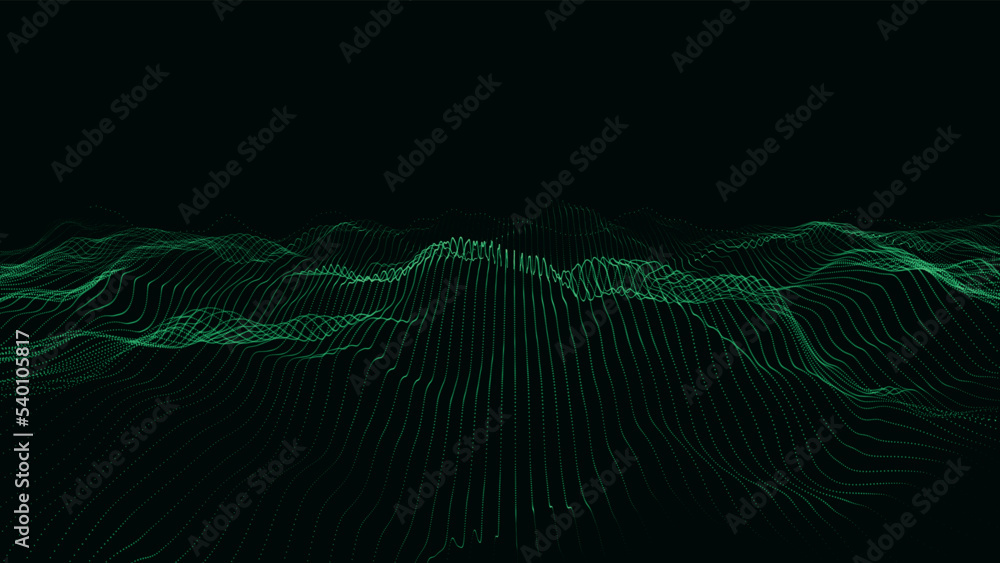 Aufkleber Abstract digital wave of particles. Futuristic point wave. Technology background vector. Vector illustration.