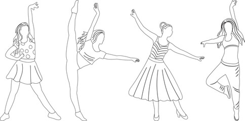 dancing girls sketch ,outline icon isolated vector