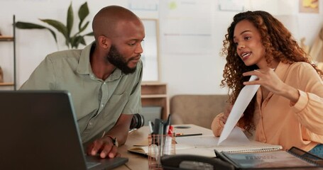 Planning, branding and business people for website design strategy, project collaboration and creative teamwork on laptop in office. Productivity startup black people for designer idea development