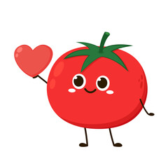 Cute tomato character design. Happy vegetable vector illustration. Cartoon tomato flat design for children books.