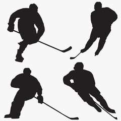 Hockey players. Hockey. Four silhouettes of hockey players. The shadows of the hockey players. Stencils