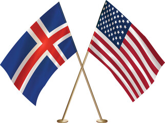Iceland,US flag together.American,Iceland waving flag together