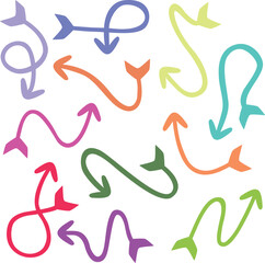 Collection of arrow element, vector design with hand drawn style.
