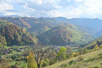 Autumn landscape above mountains