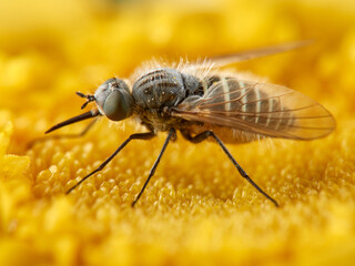 Bee Flies on a flower. Genus Parageron.  
