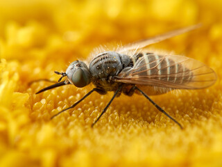 Bee Flies on a flower. Genus Parageron.  