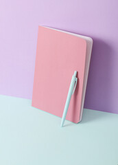 Modern and creative composition with pen on a two tone pastel background. Minimal still life. Fresh idea. Business, education concept