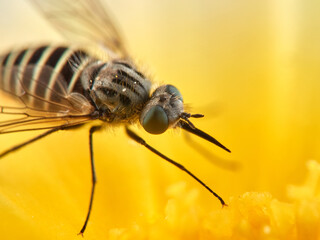 Bee Flies on a flower. Genus Parageron.  