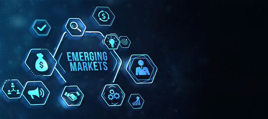 Internet, business, Technology and network concept. Emerging markets. 3d illustration.