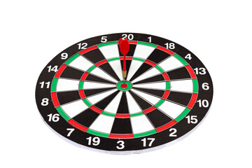 The darts hit the target. Darts game isolated on white background. Successful business concept, leadership and victory