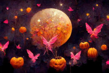 Fototapeta na wymiar Halloween Night digital illustration, Happy Halloween art