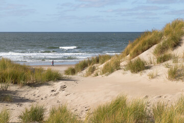 Walking along the North Sea and the dunes on the island of Texel in the Netherlands.