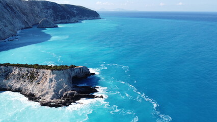 The beautiful turquoise blue color of the Ionian Sea that surrounds the Greek island of Lefkada and Potro Katsiki beach
