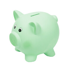 Green ceramic piggy bank, PNG isolated on transparent background © paketesama