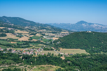 Fototapeta na wymiar Hign angle view of the Abruzzo hills with the Abbey of S. Maria in Montesanto