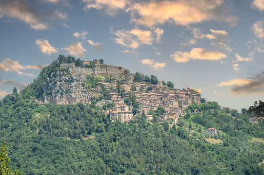 panorama of the beautiful village of Civitella del Tronto at sunset