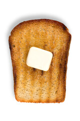 Toast with butter isolated on white background