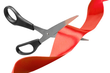 Scissors Cutting Red Ribbon
